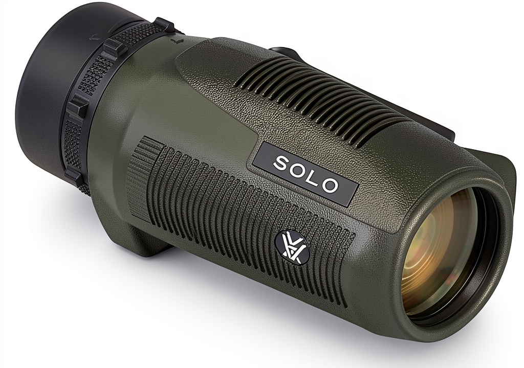 Vortex Optics Solo Monocular 10x36 mounted on a hiking backpack strap
