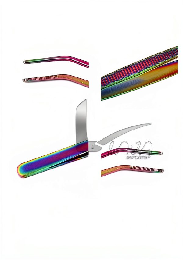 Dental Cotton Tweezers College Pliers Forceps Serrated Tip Stainless Steel Rainbow/Multi Instruments for Educational Use-3