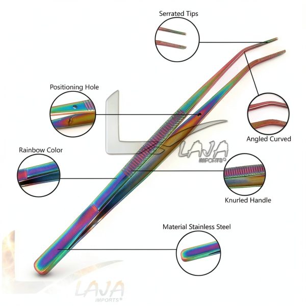 Dental Cotton Tweezers College Pliers Forceps Serrated Tip Stainless Steel Rainbow/Multi Instruments for Educational Use-1